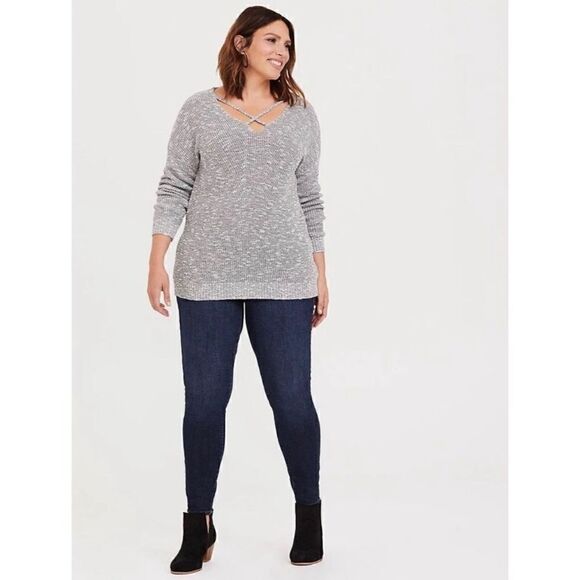 NWOT Torrid Marled Front Criss Cross Neckline Pullover Sweater - Picture 7 of 14